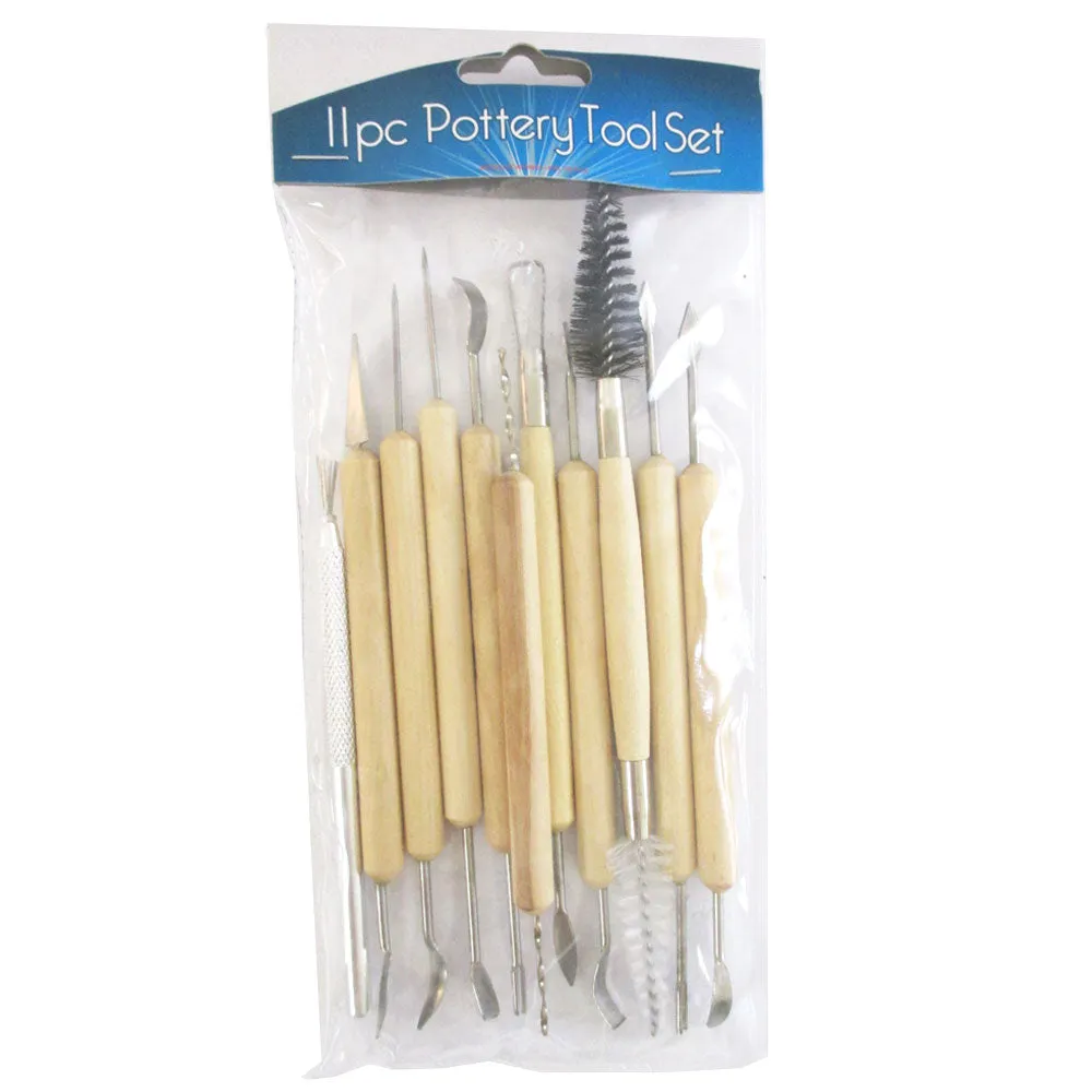 11 PC Clay Tools Pottery Sculpting Tool Supplies Wooden Handle Carving Tool Set