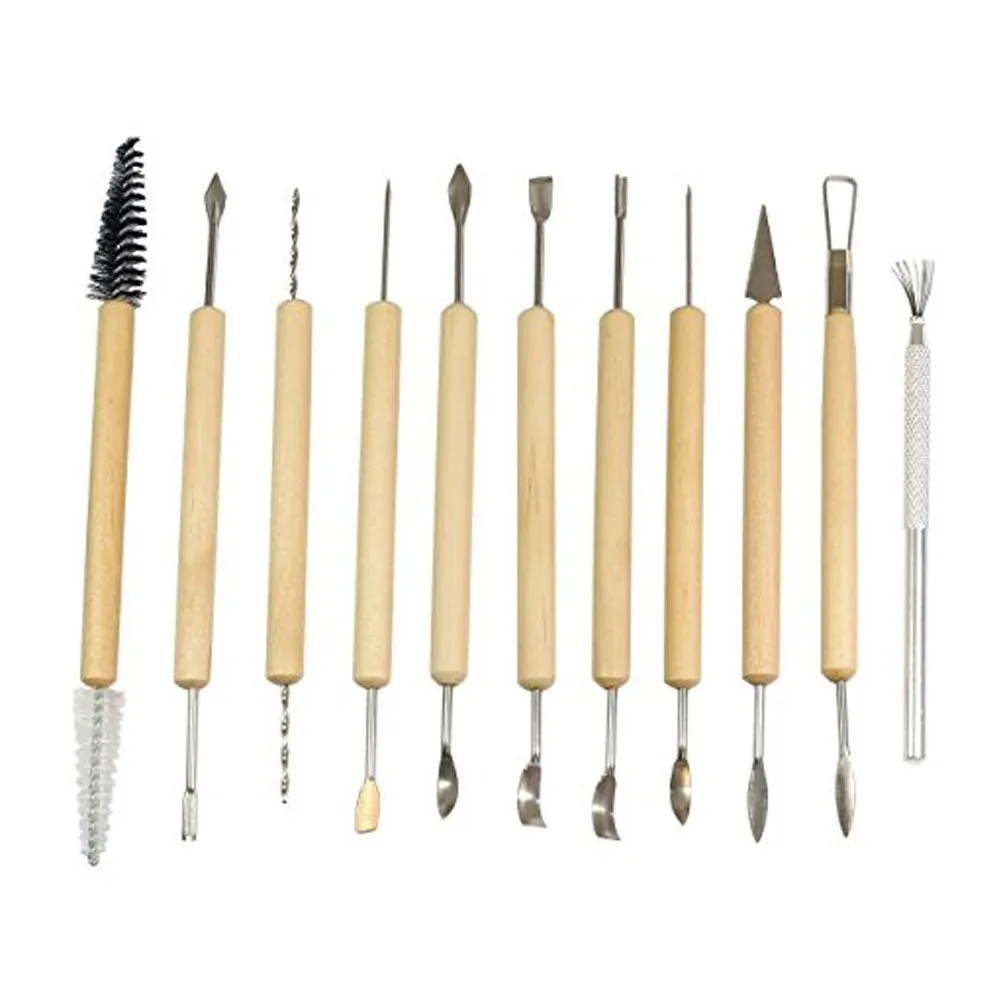 11 PC Clay Tools Pottery Sculpting Tool Supplies Wooden Handle Carving Tool Set