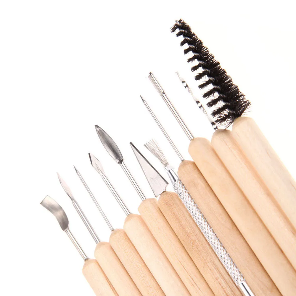 11 PC Clay Tools Pottery Sculpting Tool Supplies Wooden Handle Carving Tool Set