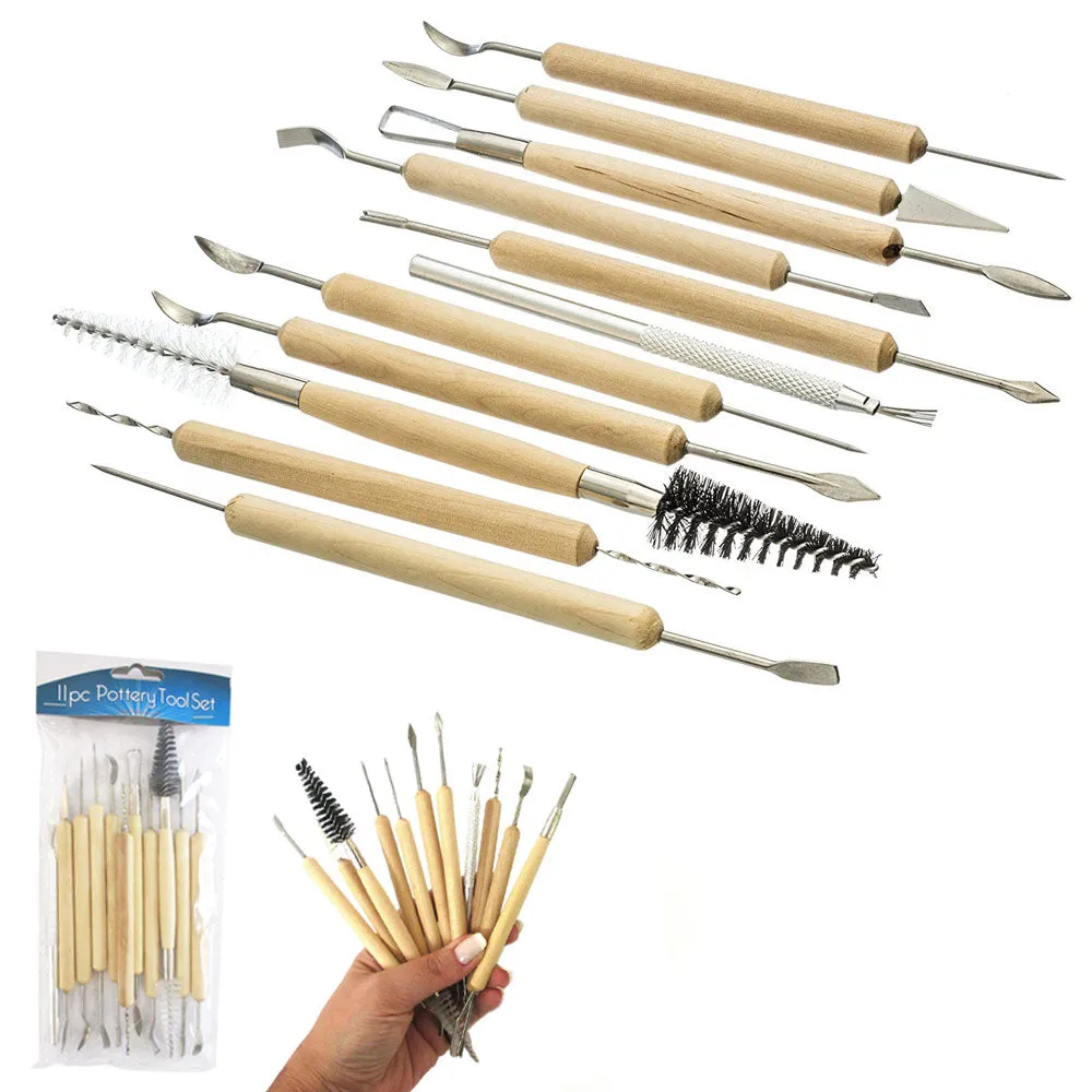 11 PC Clay Tools Pottery Sculpting Tool Supplies Wooden Handle Carving Tool Set