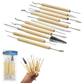 11 PC Clay Tools Pottery Sculpting Tool Supplies Wooden Handle Carving Tool Set
