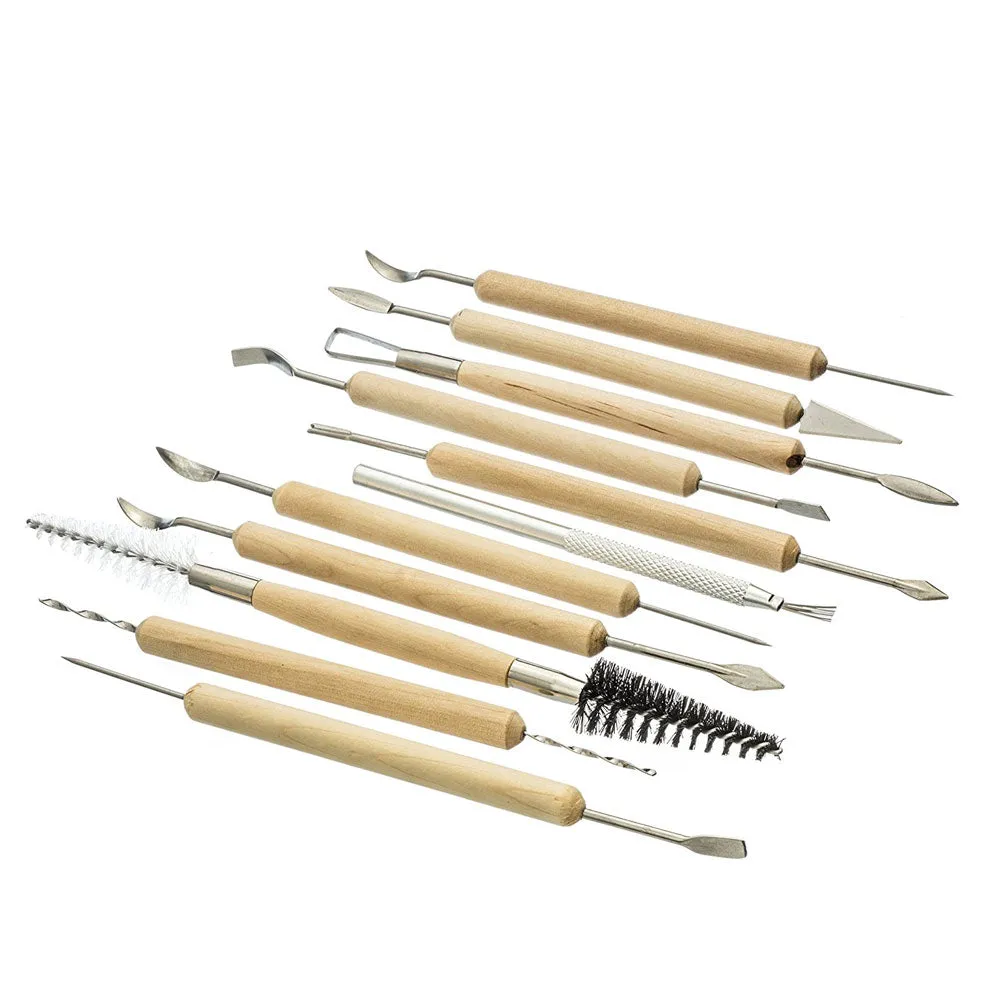 11 PC Clay Tools Pottery Sculpting Tool Supplies Wooden Handle Carving Tool Set