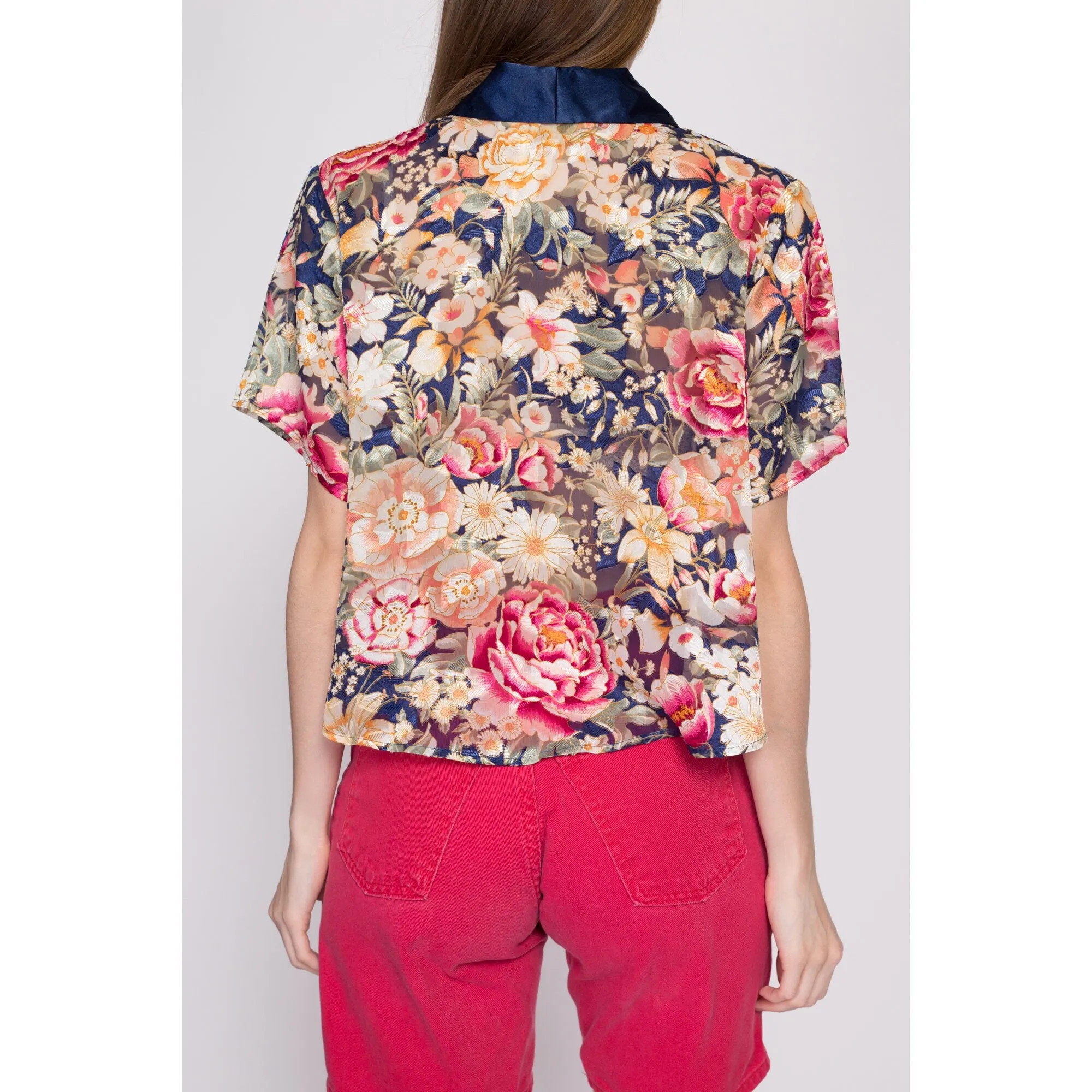 90s Sheer Floral Loungewear Crop Top - One Size