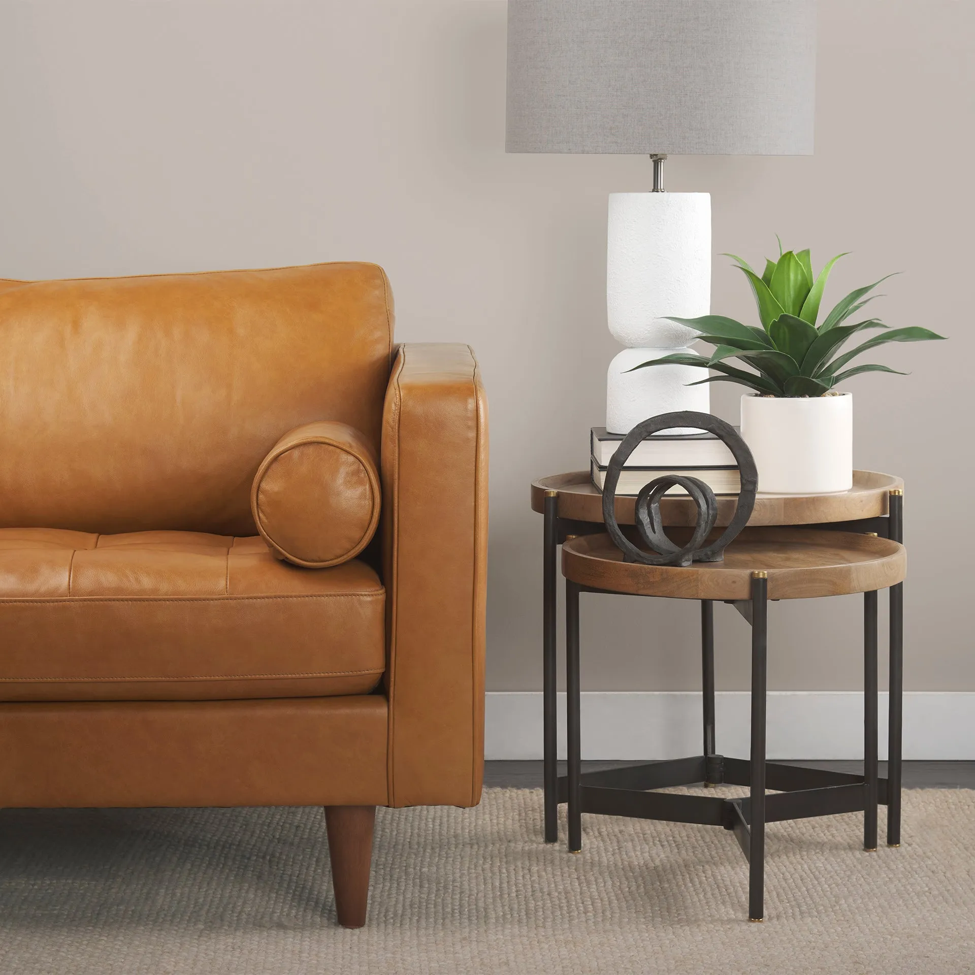 Arne Love Seat Sofa in Tan Leather