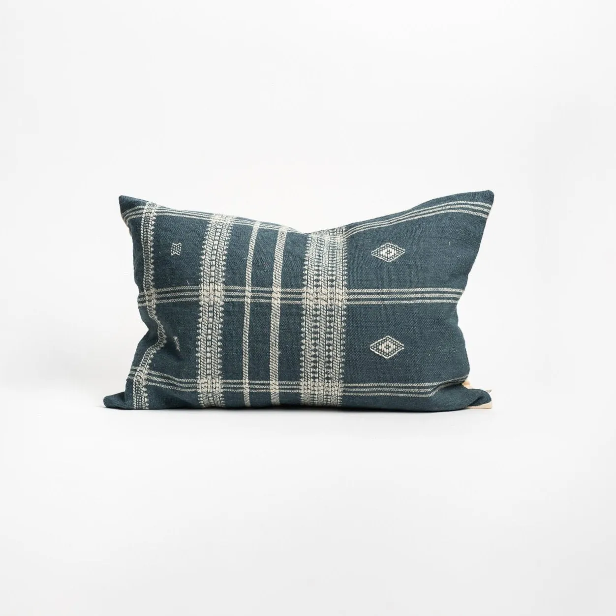 Bhujodi Wool Handloom 16" x 24" Lumbar Pillow in Blue