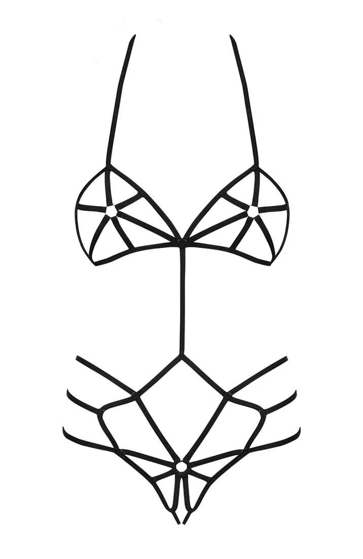 Black crotchless strap teddy - The COAX Suit