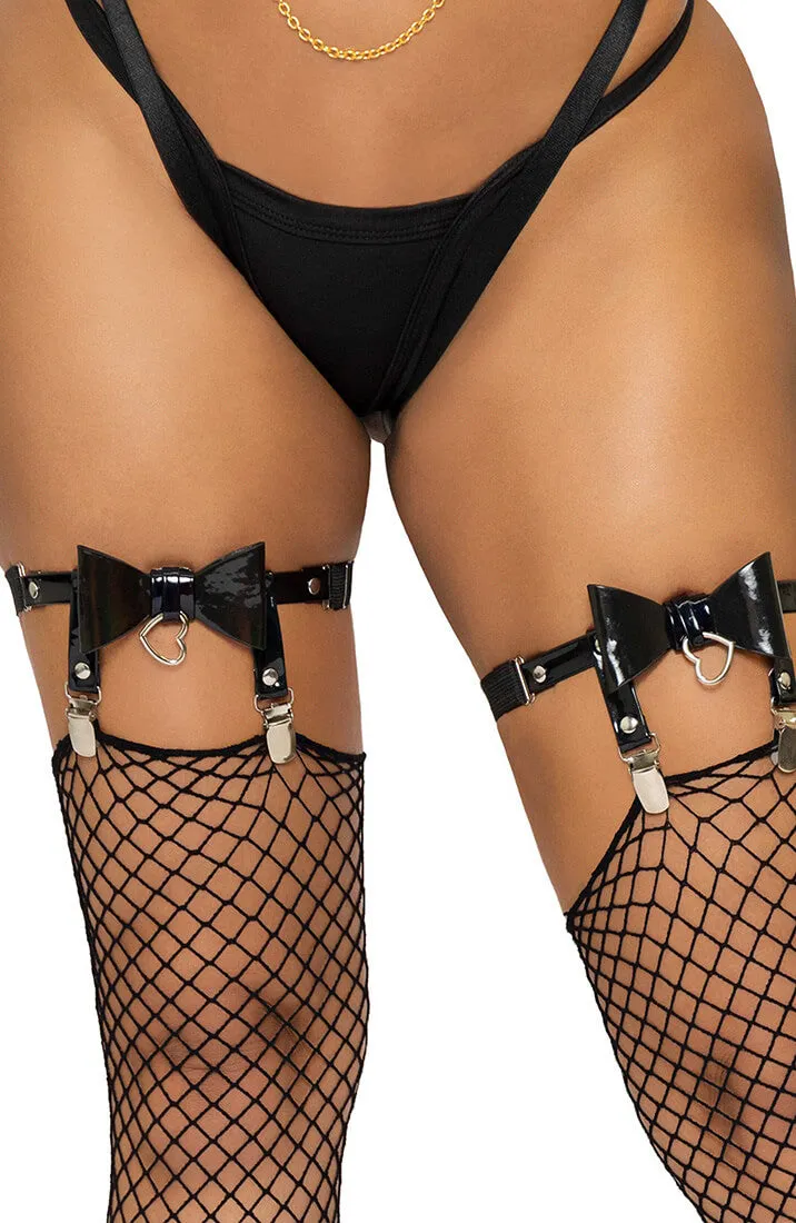 Black faux leather thigh high garter