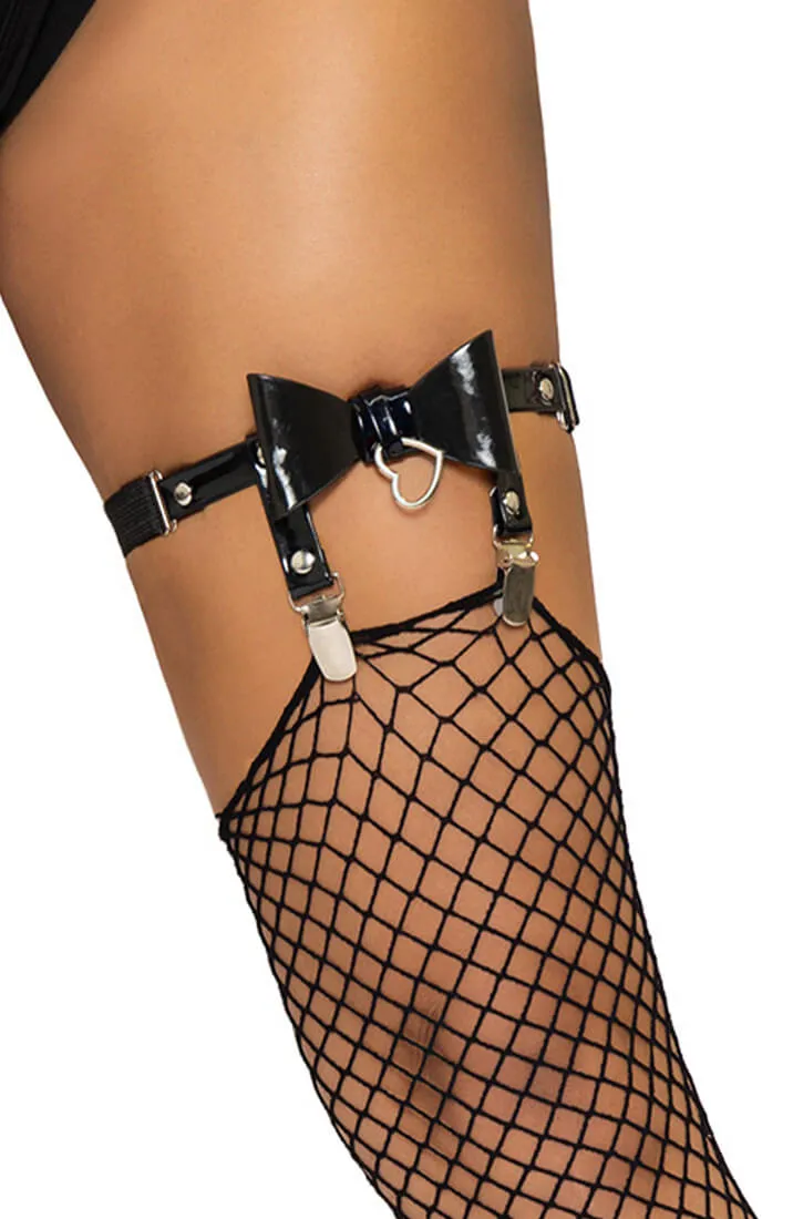 Black faux leather thigh high garter