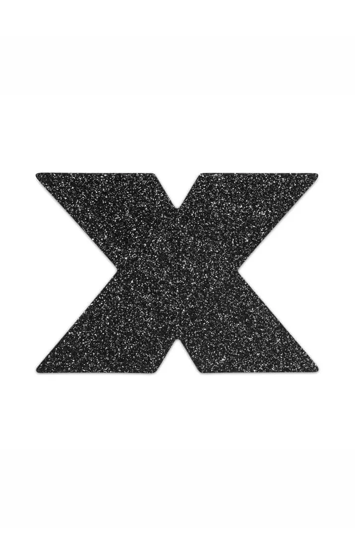 Black flash cross glitter nipple stickers
