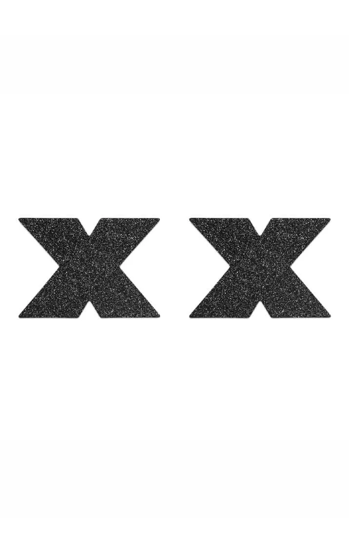 Black flash cross glitter nipple stickers