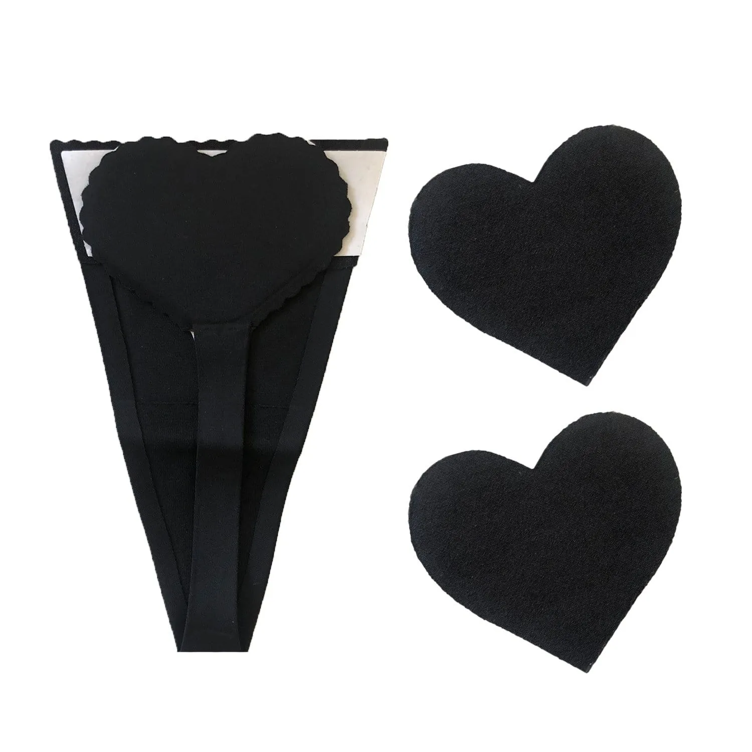 Black Heart Invisible Thong Pastie and Pantie Lingerie Set