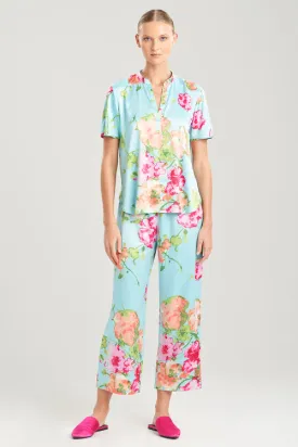 Bouquet-Printed Matte Satin PJ