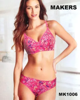 Bra Panty Sets by Makers - Soft Cotton Printed - Non Padded Bra Panty Sets - MK1006