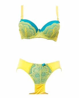 Bridal Bra Panty Sets - Single Padded - Wedding Undergarments - Yellow & Green