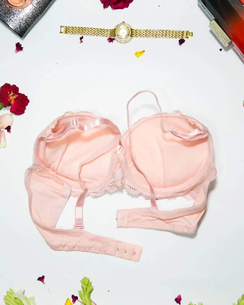 Bridal Lace Bra - Double Padded Underwire Bra - Peach - 2899