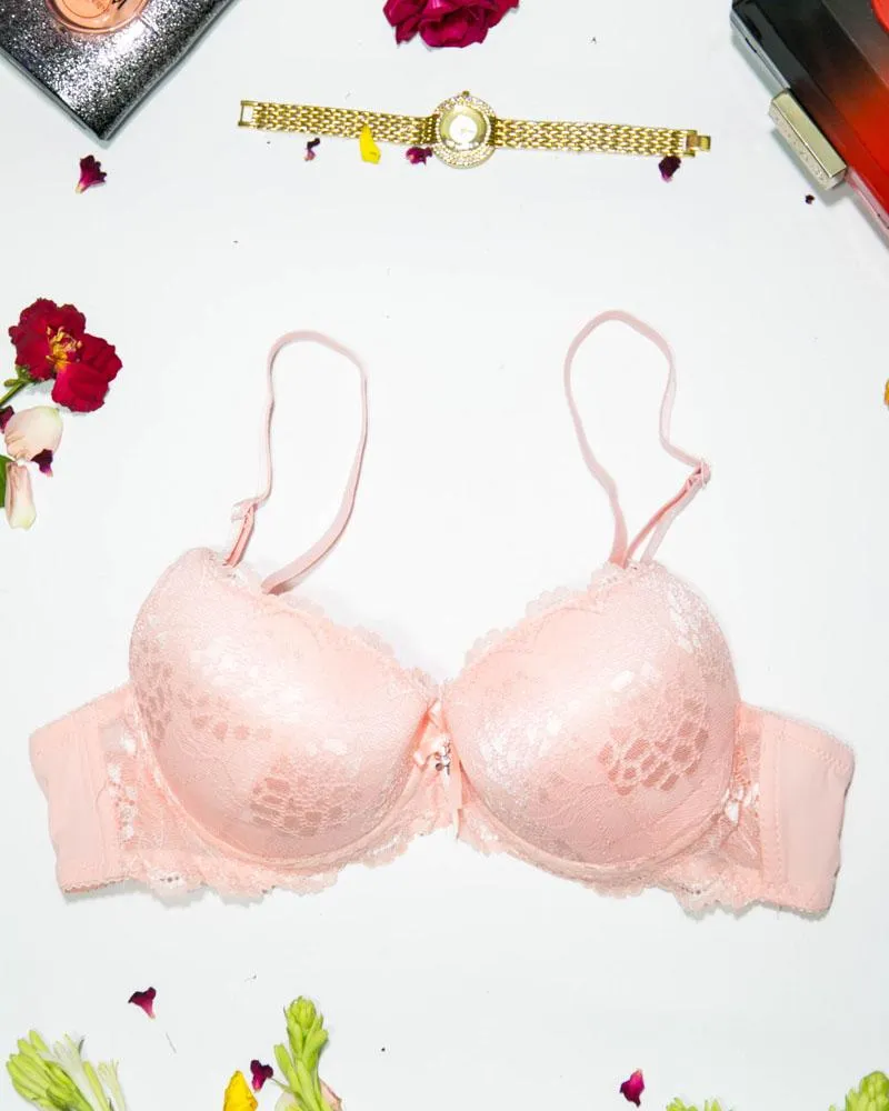 Bridal Lace Bra - Double Padded Underwire Bra - Peach - 2899