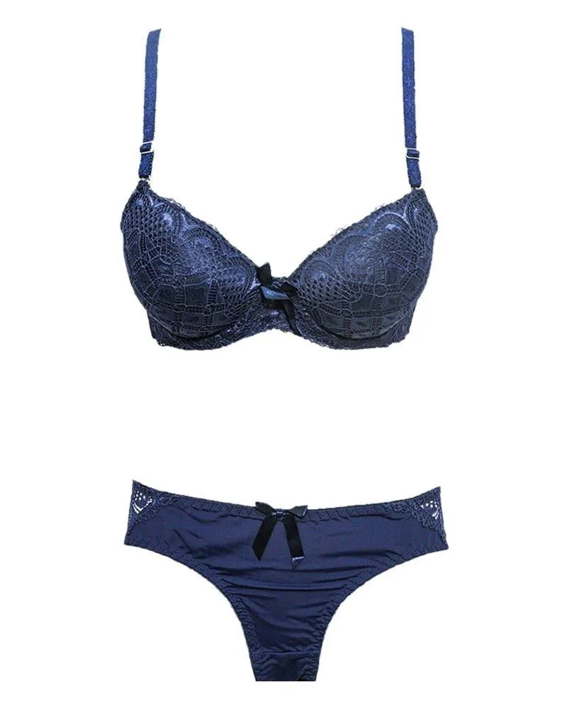 Bridal Navy Blue Double Padded Bra Panty Set - By Kailanni