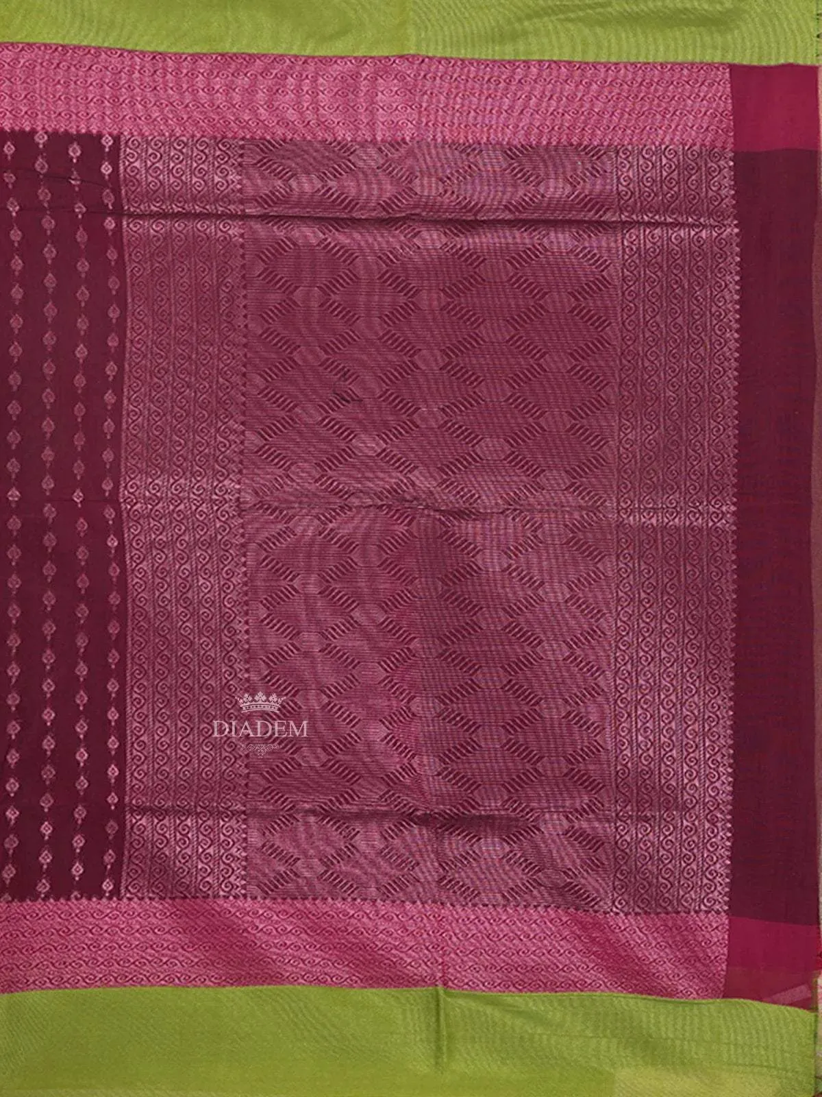Burgundy Silk Cotton Saree with Arrow Motif Design on the Body with Contrast Border