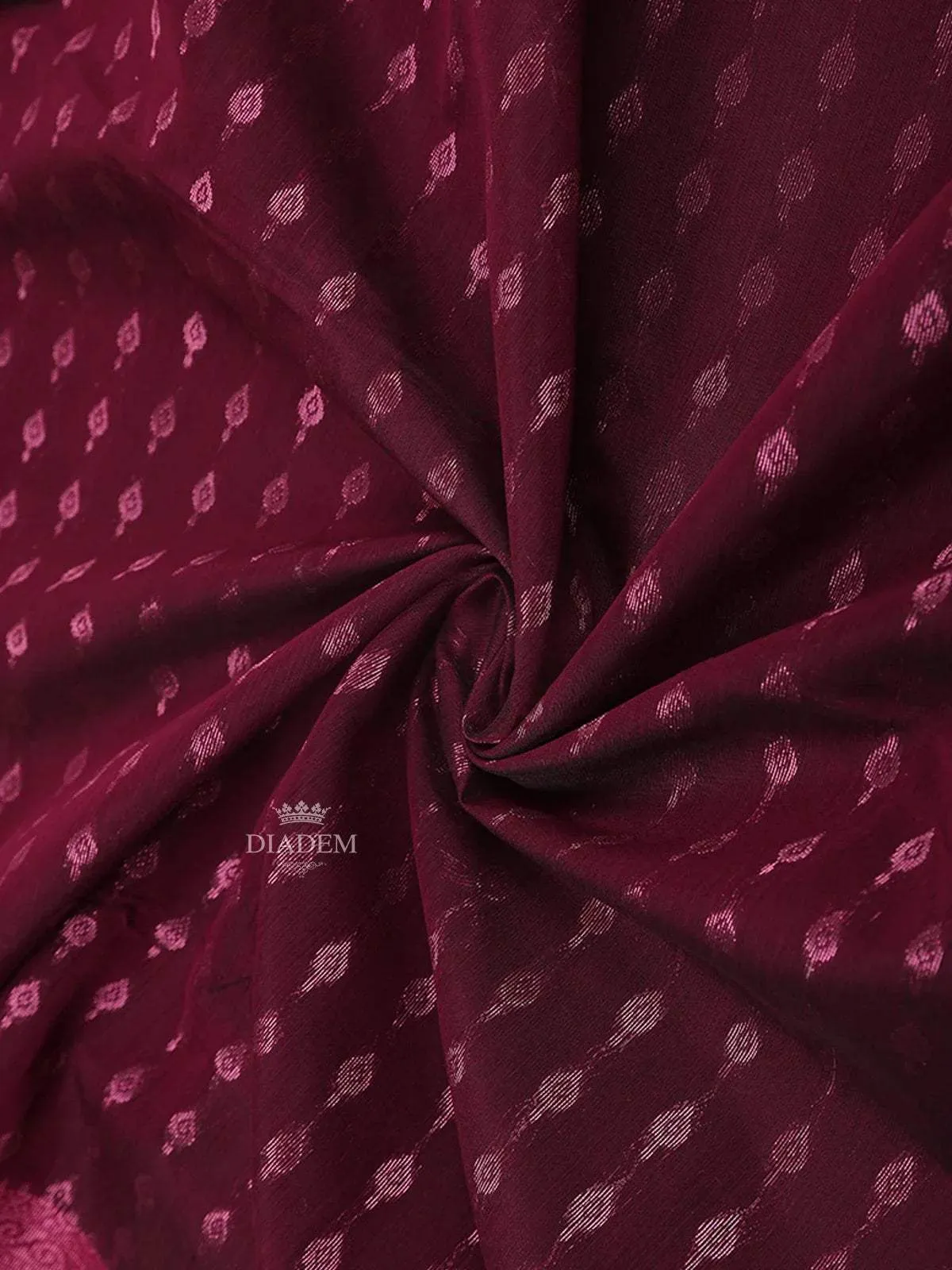 Burgundy Silk Cotton Saree with Arrow Motif Design on the Body with Contrast Border