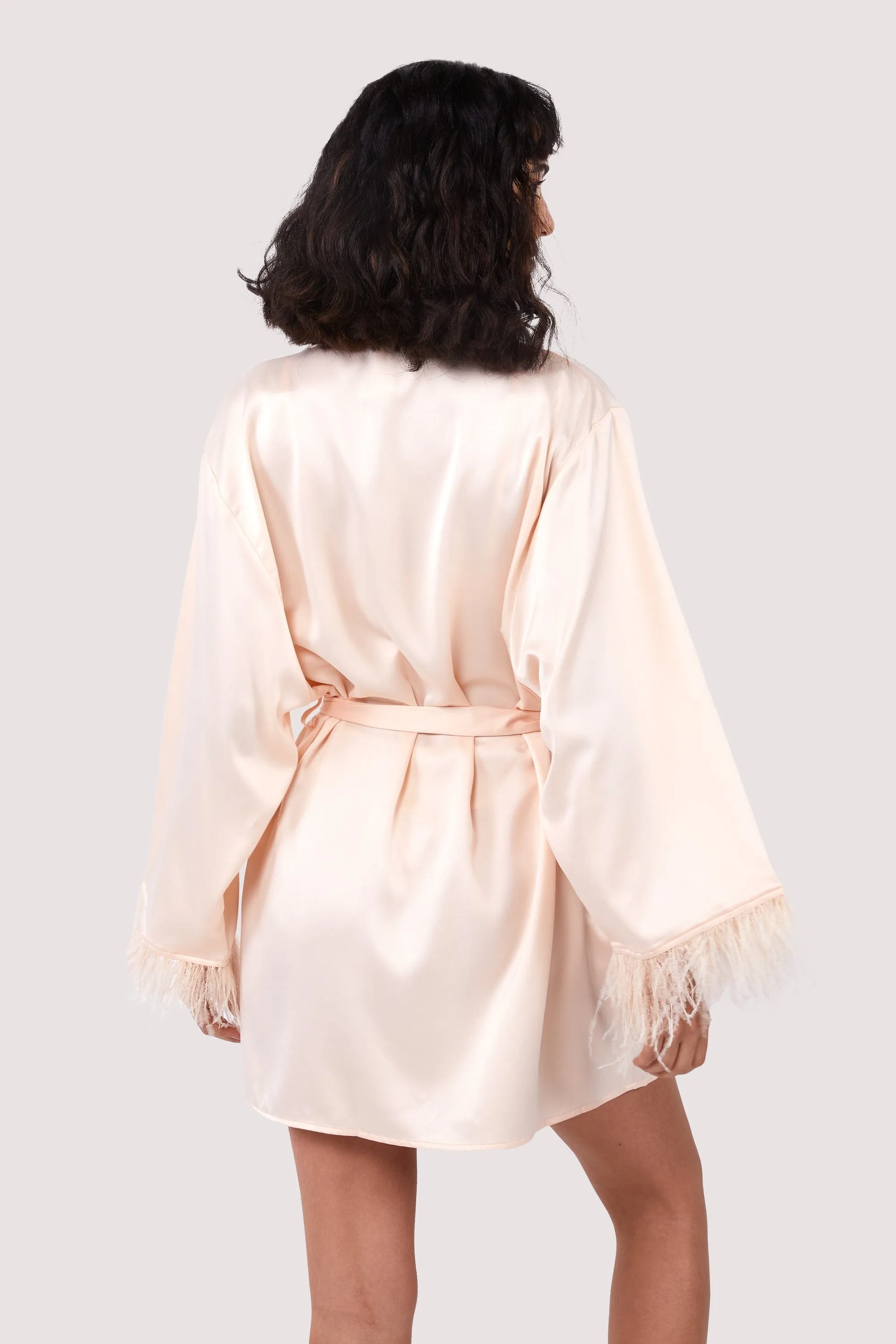 Cassiopeia Blush Pink Satin And Feather Kimono