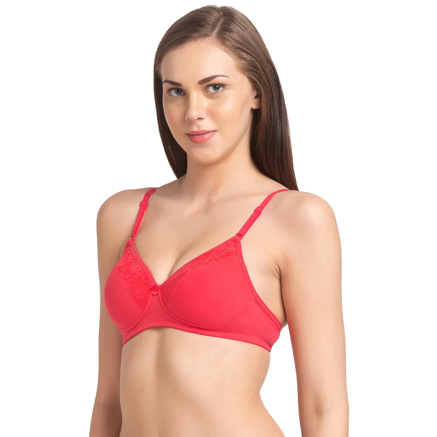 Click-Padded Solid Cotton Spandex T-shirt BraCoral