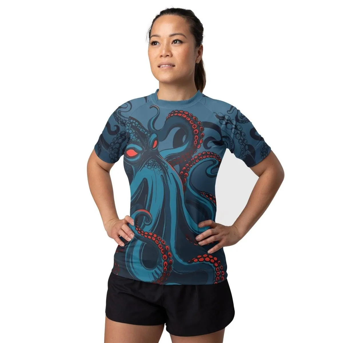 Dark Sea Octopus Women's Short Sleeve Rash Guard