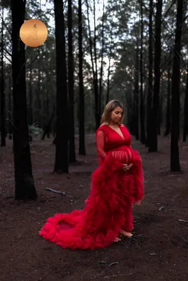 Dress Hire - Maternity Photoshoot Dresses - Ari - Red Tulle Robe - 4 DAY RENTAL