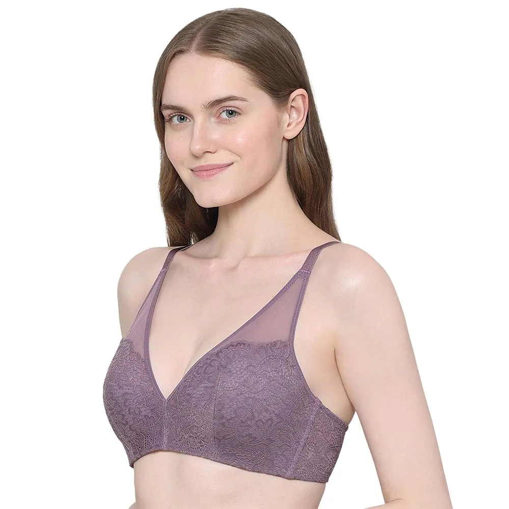 Emma Lace Padded Non-wired 3/4th Cup Bridal Wear Medium coverage Lace Bra - Purple