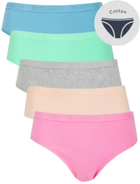 Emmie (5 Pack) Cotton Assorted Briefs in Rosebloom / Pearl Blush / Light Grey Marl / Cabbage / Alaskan Blue - Tokyo Laundry