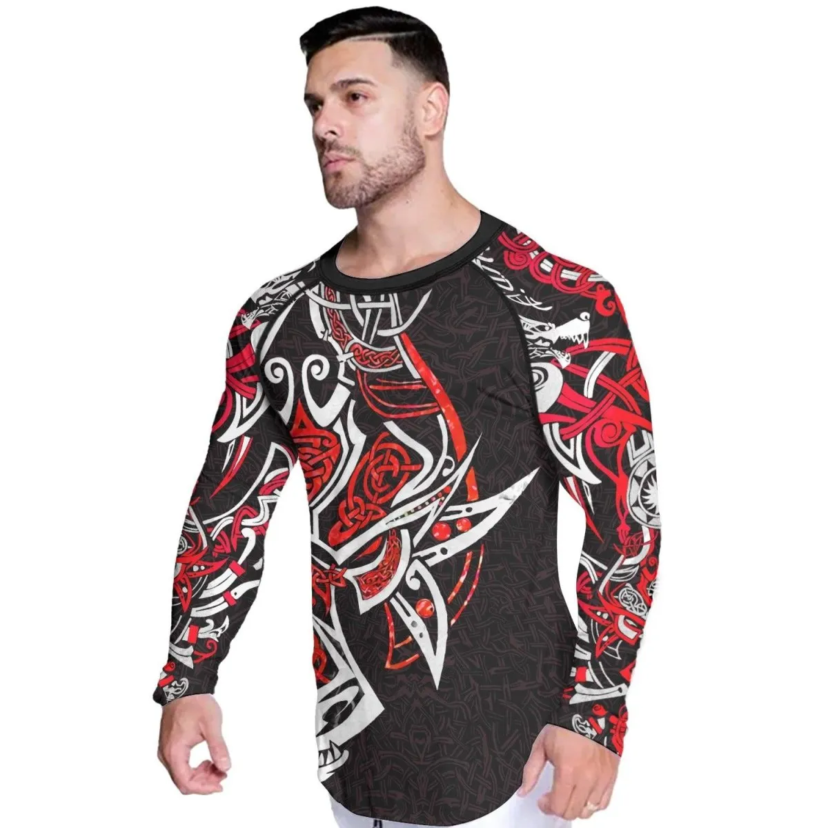 Fenrir Red Viking Men's Long Sleeve Rash Guard