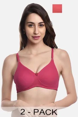 FIMS Fashion Women Cotton Blend Solid Moulded Bra Pack of 2 Orange Rani