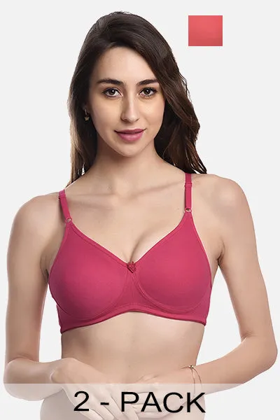 FIMS Fashion Women Cotton Blend Solid Moulded Bra Pack of 2 Orange Rani