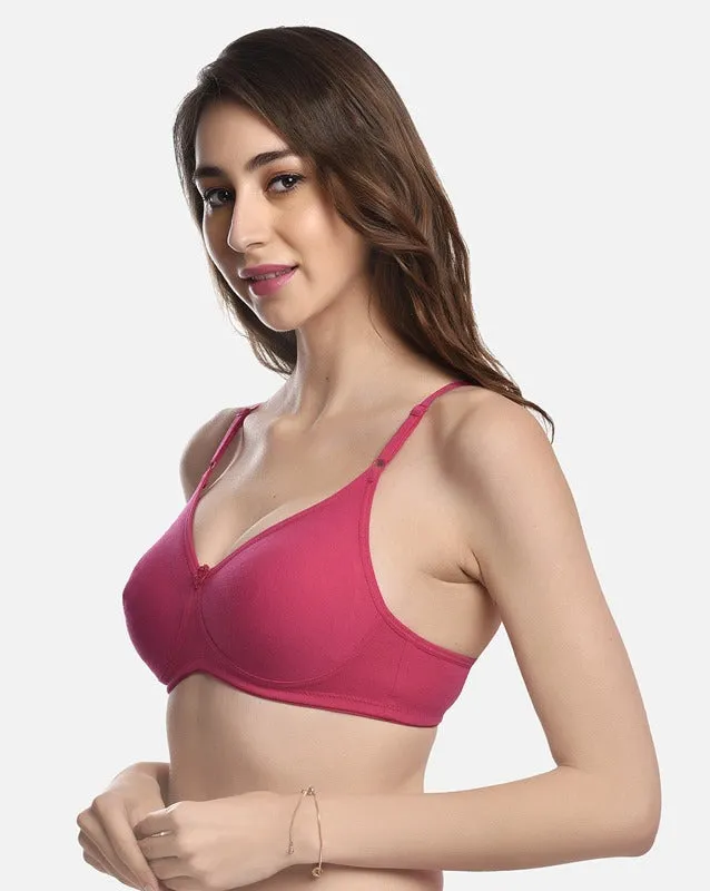 FIMS Fashion Women Cotton Blend Solid Moulded Bra Pack of 3 Orange Pink Rani