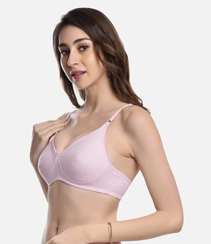 FIMS Fashion Women Cotton Blend Solid Moulded Bra Pack of 3 Orange Pink Rani