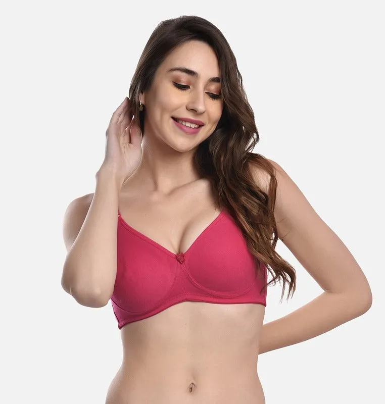FIMS Fashion Women Cotton Blend Solid Moulded Bra Pack of 3 Orange Pink Rani