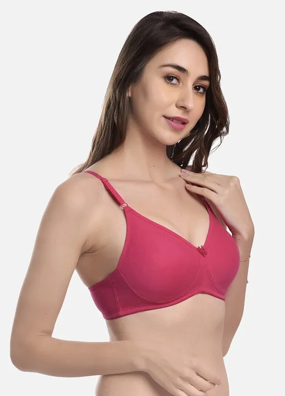 FIMS Fashion Women Cotton Blend Solid Moulded Bra Pack of 3 Orange Pink Rani