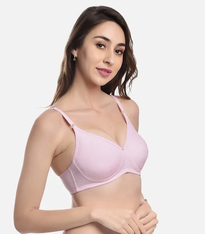 FIMS Fashion Women Cotton Blend Solid Moulded Bra Pack of 3 Orange Pink Rani