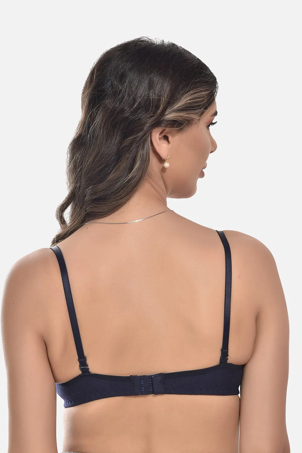 FIMS Fashion Women Cotton Blend Solid Padded Bra Pack of 1 Navy-Blue