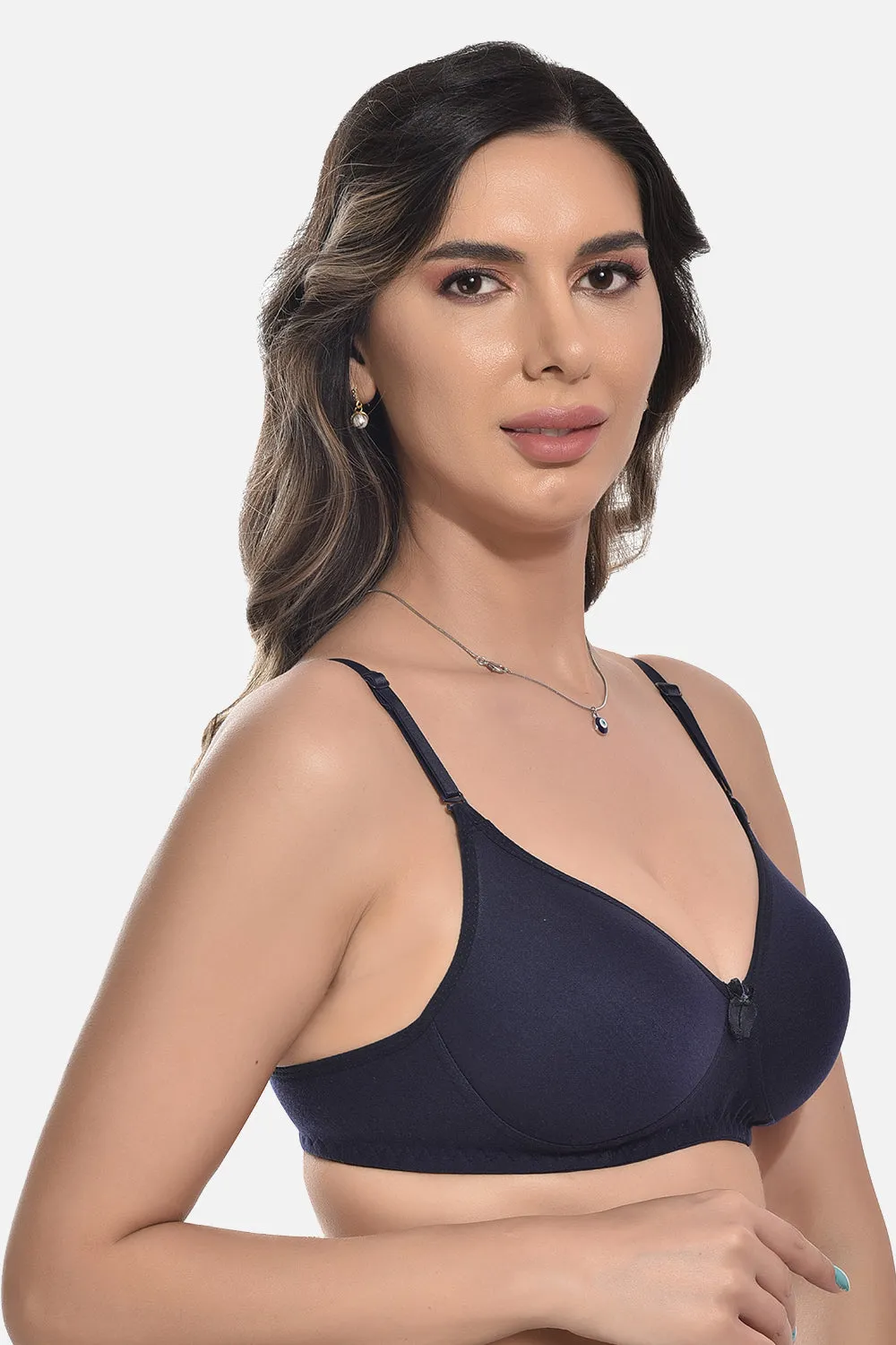 FIMS Fashion Women Cotton Blend Solid Padded Bra Pack of 1 Navy-Blue