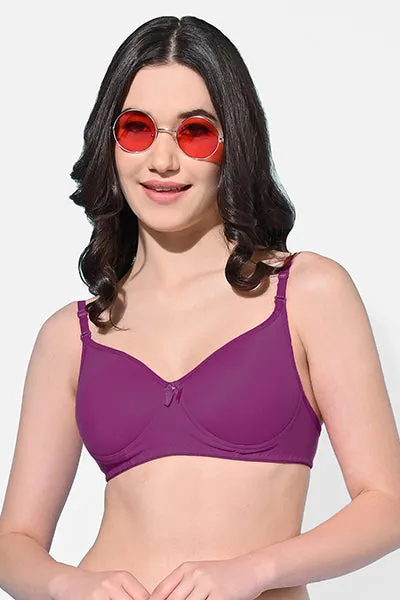 FIMS Fashion Women Cotton Blend Solid Padded Bra Pack of 3 Blue Purple Black