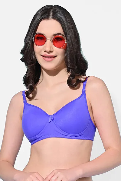 FIMS Fashion Women Cotton Blend Solid Padded Bra Pack of 3 Blue Purple Black