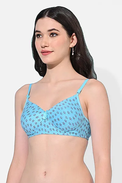 FIMS Fashion Women Cotton Blend Star Print Padded Bra Pack of 3 Blue Pink Yellow