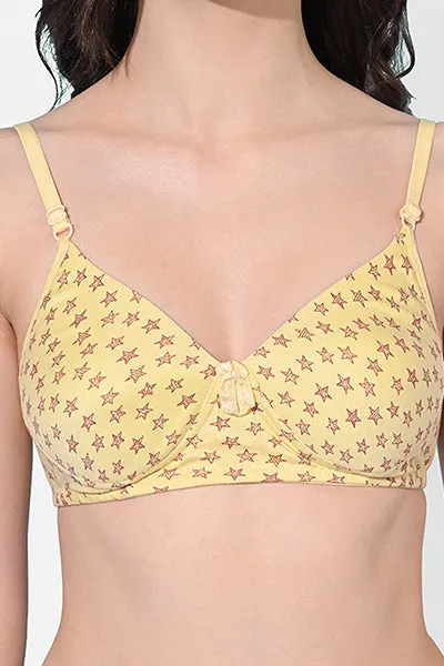 FIMS Fashion Women Cotton Blend Star Print Padded Bra Pack of 3 Blue Pink Yellow