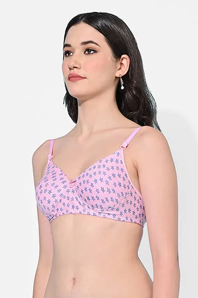 FIMS Fashion Women Cotton Blend Star Print Padded Bra Pack of 3 Blue Pink Yellow