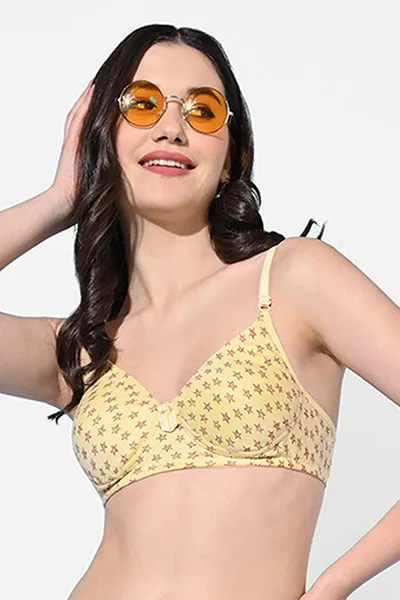 FIMS Fashion Women Cotton Blend Star Print Padded Bra Pack of 3 Blue Pink Yellow