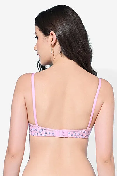 FIMS Fashion Women Cotton Blend Star Print Padded Bra Pack of 3 Blue Pink Yellow
