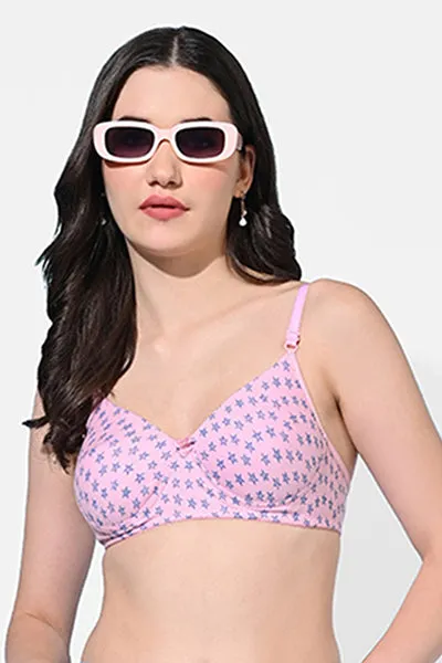 FIMS Fashion Women Cotton Blend Star Print Padded Bra Pack of 3 Blue Pink Yellow