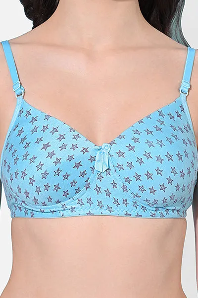 FIMS Fashion Women Cotton Blend Star Print Padded Bra Pack of 3 Blue Pink Yellow