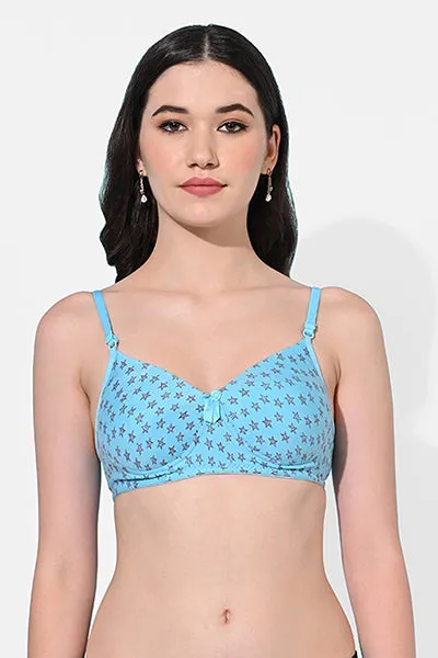 FIMS Fashion Women Cotton Blend Star Print Padded Bra Pack of 3 Blue Pink Yellow