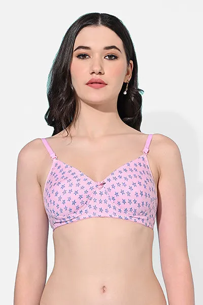 FIMS Fashion Women Cotton Blend Star Print Padded Bra Pack of 3 Blue Pink Yellow